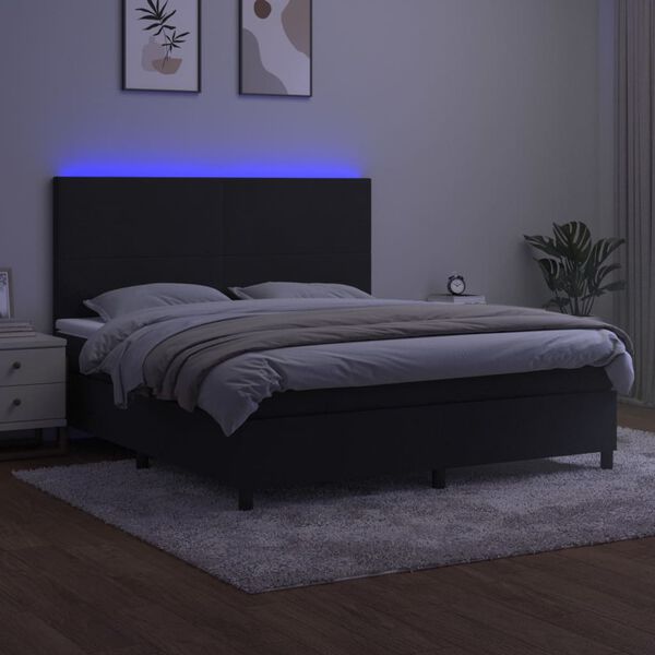 vidaXL Box spring postelja z vzmetnico LED črna 180x200 cm žamet
