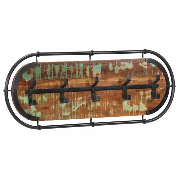 vidaXL Stenski obe&scaron;alnik za pla&scaron;če s 5 kljukami trden predelan les