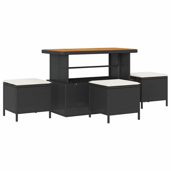 vidaXL Vrtna sedežna garnitura z blazino Črna Poly ratan