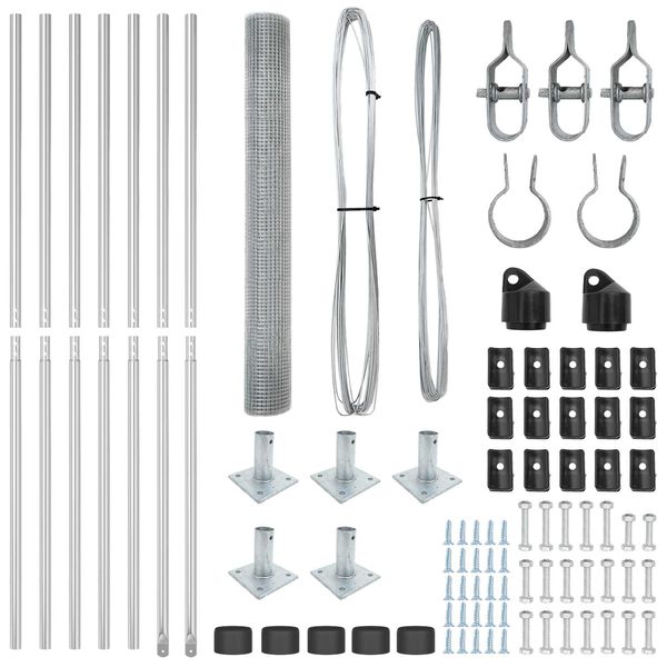 vidaXL Ogrodje s stebri srebrna 1 x 10 m Jeklo