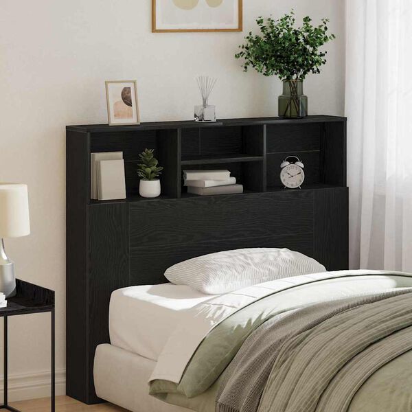 vidaXL Posteljna glava s polico Črna Orehovina 120 x 19 x 103,5 cm