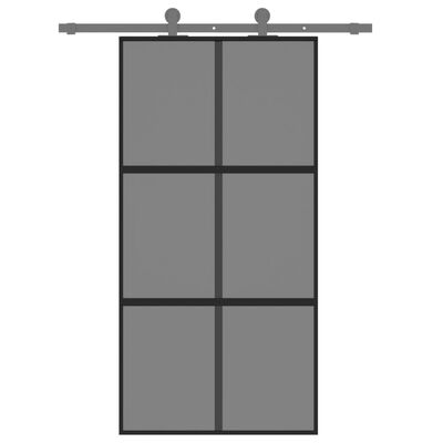 vidaXL Drsna vrata črna 102,5x205 cm kaljeno steklo in aluminij