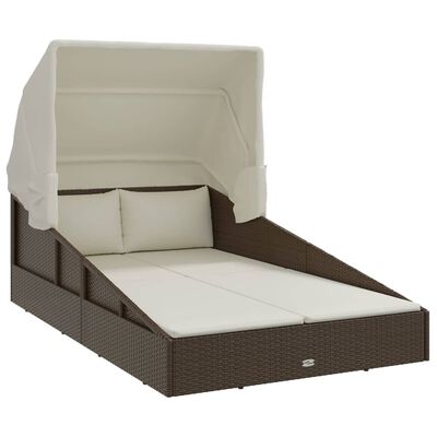 vidaXL Vrtna postelja z zložljivo streho rjava 200x114x128 cm PE ratan