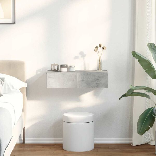 vidaXL Stenska polica s predali betonsko siv 60x26,5x15 cm inž. les