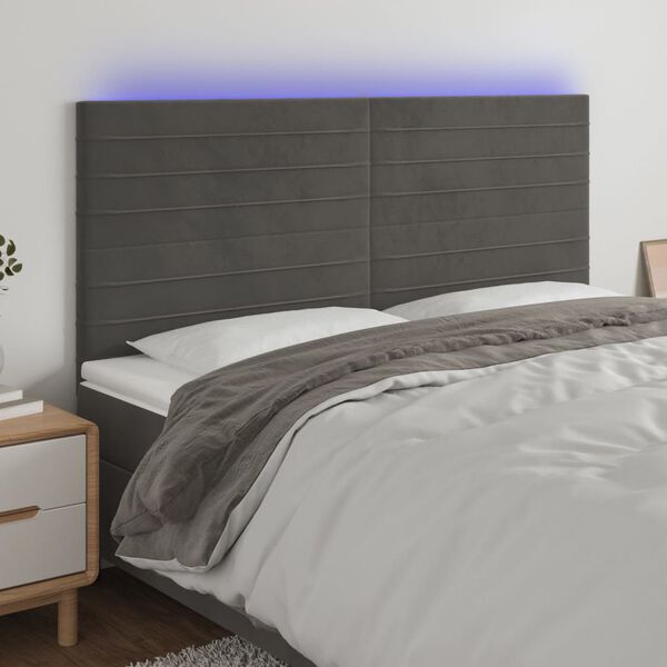 vidaXL LED posteljno vzglavje temno sivo 200x5x118/128 cm žamet