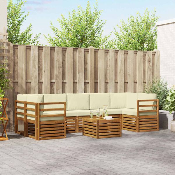 vidaXL Sedežne garniture 8 pcs Naravna in smetana Masiven les akacije