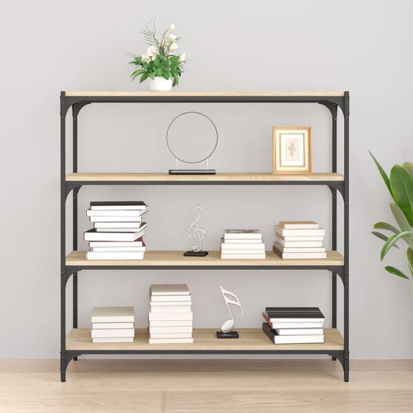 vidaXL Knjižna omara sonoma hrast 100x33x100 cm inž. les in jeklo