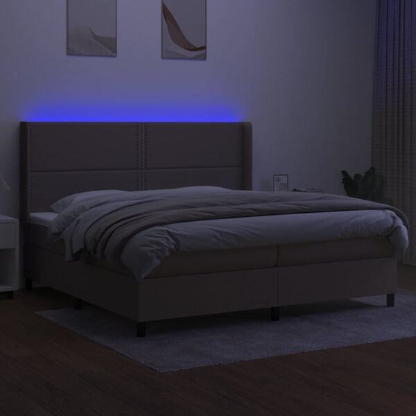 vidaXL Box spring postelja z vzmetnico LED taupe 200x200 cm blago