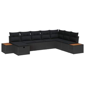 vidaXL Vrtna sedežna garnitura z blazino 8 pcs Črna poli ratan