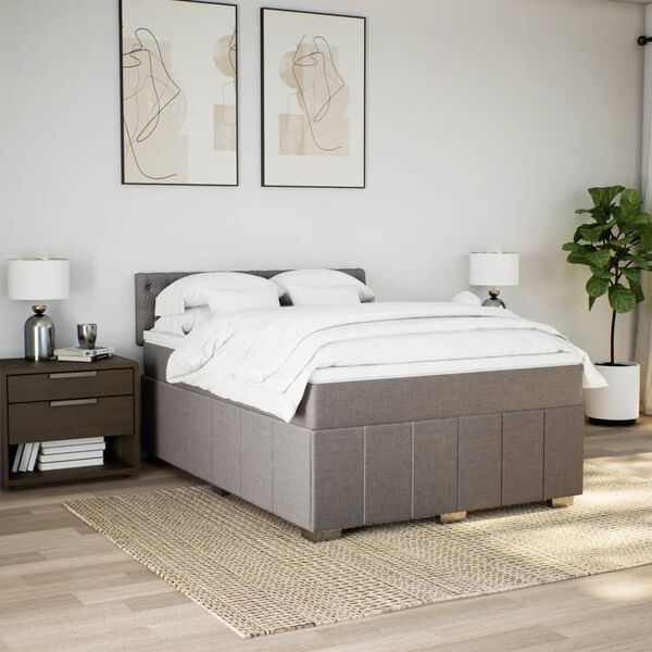 vidaXL Box spring postelja z vzmetnico taupe 140x190 cm blago