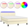 vidaXL Box spring postelja z vzmetnico LED krem 140x200cm umetno usnje