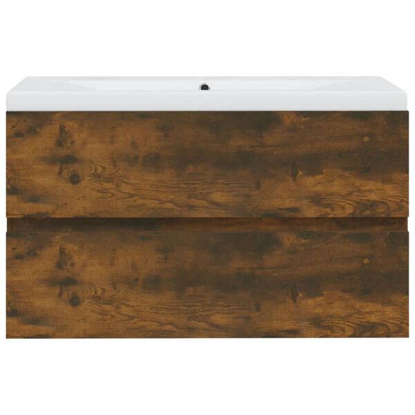 vidaXL Omarica z vgradnim umivalnikom dimljen hrast inženirski les