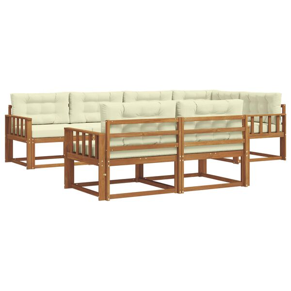 vidaXL Zunanja garnitura za sedenje z blazino 7 pcs Naravna in smetana