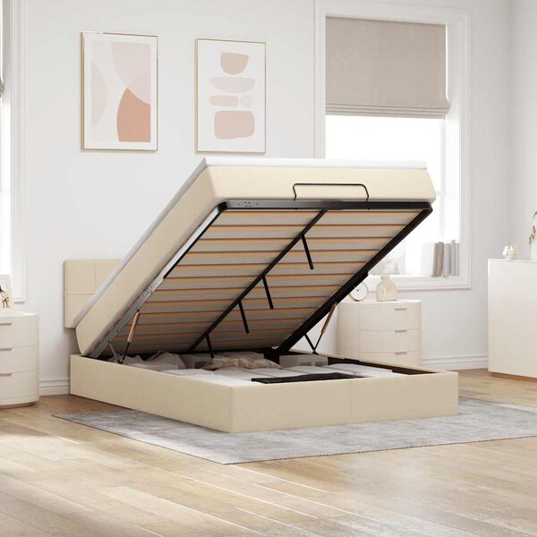 vidaXL Otomanska postelja z vzmetnico krem 140x190 cm blago