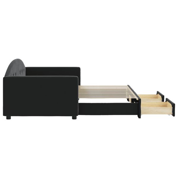vidaXL Izvlečna dnevna postelja s predali črna 90x200 cm žamet