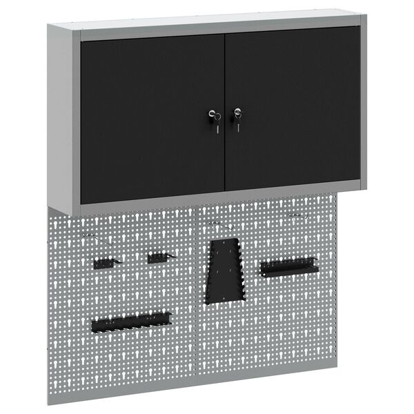 vidaXL Komplet omare in pegboard 3 pcs Črna 100 x 20 x 115 cm Jeklo