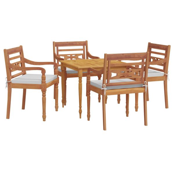 vidaXL Vrtna jedilna garnitura 5-delna z blazinami trdna tikovina