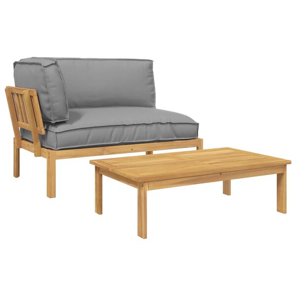 vidaXL Kavčna garnitura z blazino 2 pcs Siva Masiven les akacije