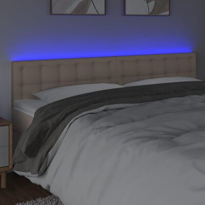 vidaXL LED posteljno vzglavje kapučino 160x5x78/88 cm umetno usnje