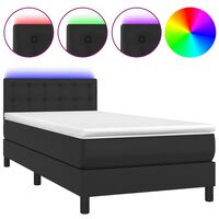 vidaXL Box spring postelja z vzmetnico LED črna 80x200 cm umetno usnje