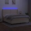 vidaXL Box spring postelja z vzmetnico LED krem 180x200 cm blago