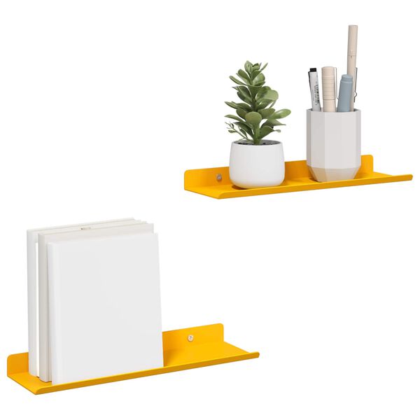 vidaXL Ležeča polica 2 pcs Gorčična rumena 30 x 9 x 2,5 cm Jeklo