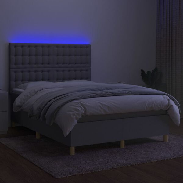 vidaXL Box spring postelja z vzmetnico LED sv. siva 140x200 cm blago