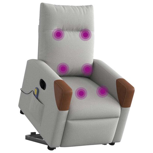 vidaXL Električni masažni naslanjač s funkcijo vstajanja siv blago