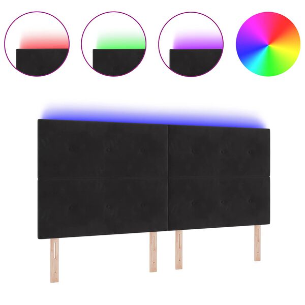 vidaXL LED glava postelje z LED lučmi Črna 200 cm Poliester