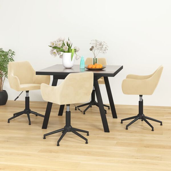 vidaXL Vrtljivi jedilni stoli 4 kosi krem žamet