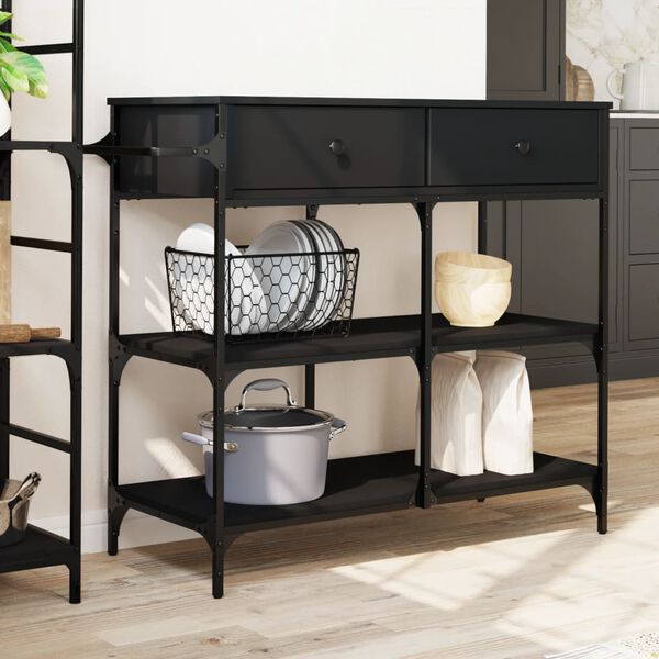 vidaXL Kuhinjski voziček črn 105x42x95 cm inženirski les