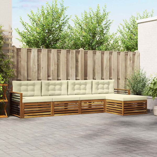 vidaXL Zunanja garnitura za sedenje z blazino 5 pcs Naravna in smetana