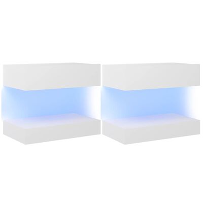 vidaXL Nočne omarice z LED lučkami 2 kosa bele 60x35 cm inženirski les