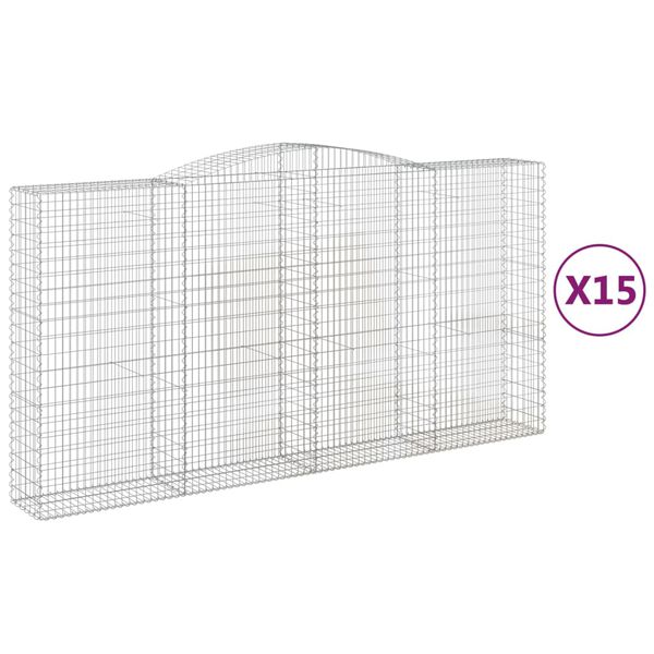 vidaXL Obokane gabion košare 15kosov 400x50x200/220cm pocinkano železo