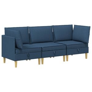 vidaXL Modularni kavč s shranjevanjem 3 pcs Modra Blago