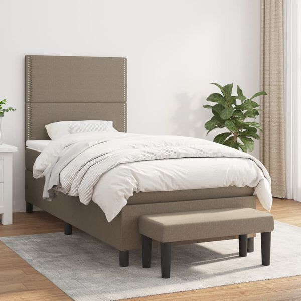 vidaXL Box spring postelja z vzmetnico taupe 90x190 cm blago