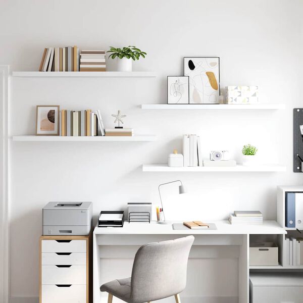 vidaXL Stenske police 4 kosi bele 120x23,5x3,8 cm MDF