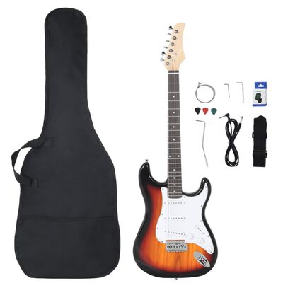 vidaXL Električna kitara za začetnike s torbo rjava in bela 4/4 39"