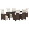 vidaXL Komplet za jedilnico v vrtu z blazino 7 pcs Rjava poli ratan