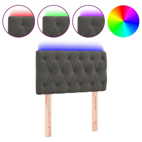 vidaXL LED posteljno vzglavje temno sivo 80x7x78/88 cm žamet