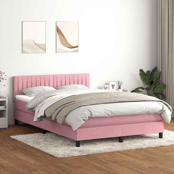 vidaXL Box spring postelja z vzmetnico LED Pink 140x220 cm Velvet