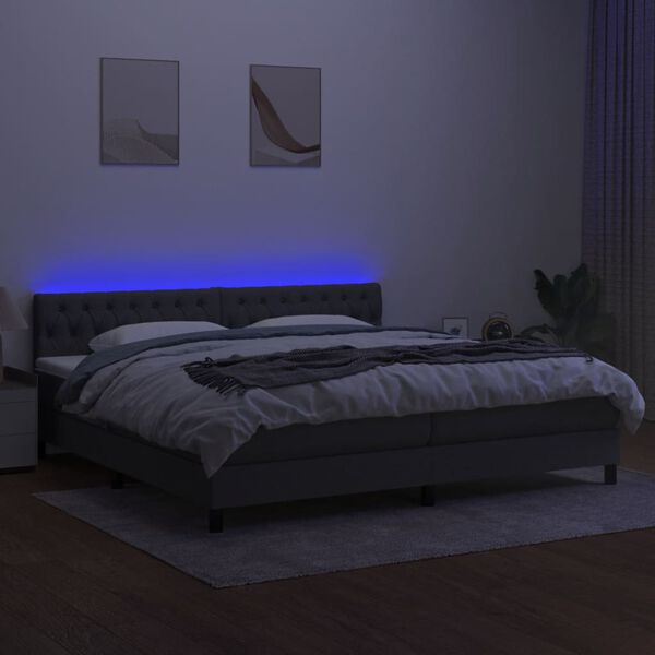 vidaXL Box spring postelja z vzmetnico LED temno siva 200x200 cm blago