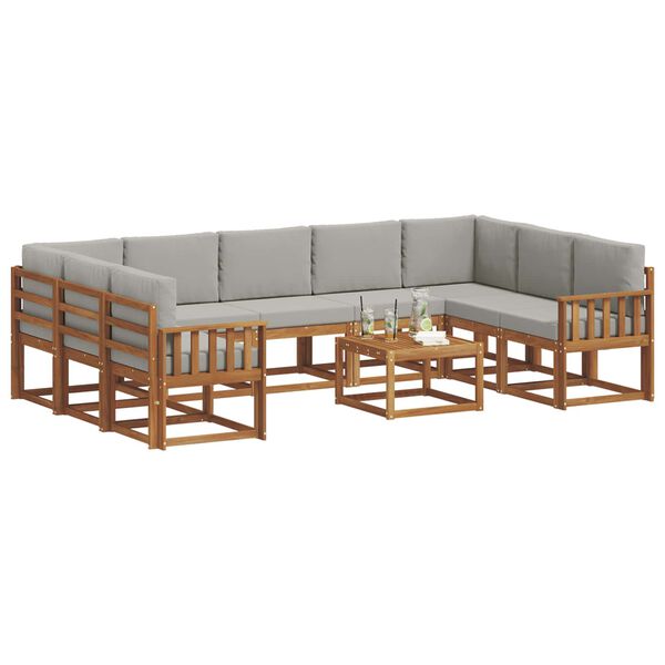 vidaXL Zunanja garnitura za sedenje 10 pcs Naravna in svetlo siva