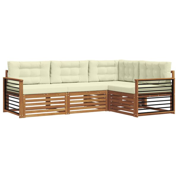 vidaXL Zunanja garnitura za sedenje z blazino 4 pcs Naravna in smetana