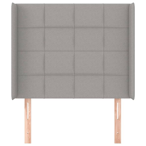 vidaXL Vzglavje z u&scaron;esi svetlo sivo 93x16x118/128 cm blago