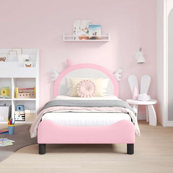 vidaXL Otroški posteljni okvir z vznožjem Roza 80 x 160 cm PU