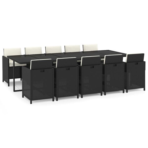 vidaXL Vrtna jedilna garnitura 11-delna z blazinami poli ratan črna