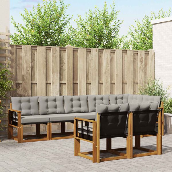 vidaXL Zunanja garnitura za sedenje 8 pcs Naravna in svetlo siva