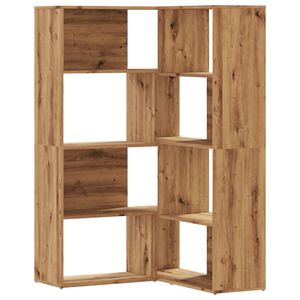 vidaXL Kotna knjižna omara 4-nadstropna artisan hrast 85x85x140 cm