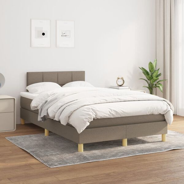 vidaXL Box spring postelja z vzmetnico taupe 120x200 cm blago